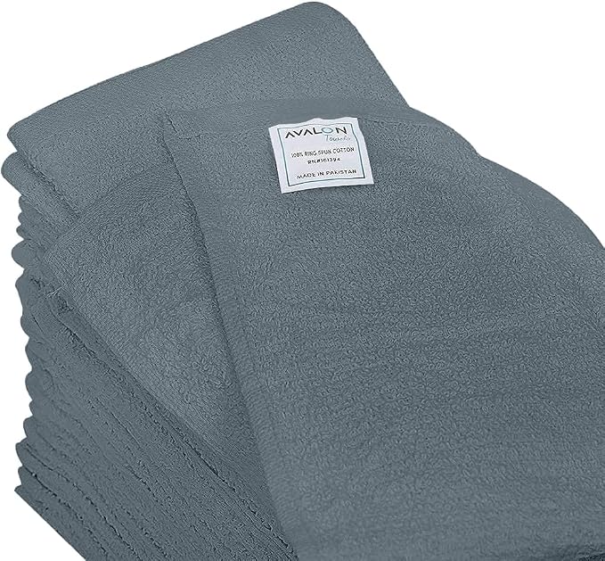 Avalon Towels Bar Towels (Pack of 60) Size 14x17 Inches – 100% Cotton, Absorbent and Reusable Cleaning Rags, Multipurpose Cleaning Towels, Terry Cloth Rags, Durable Shop Rags (Grey)