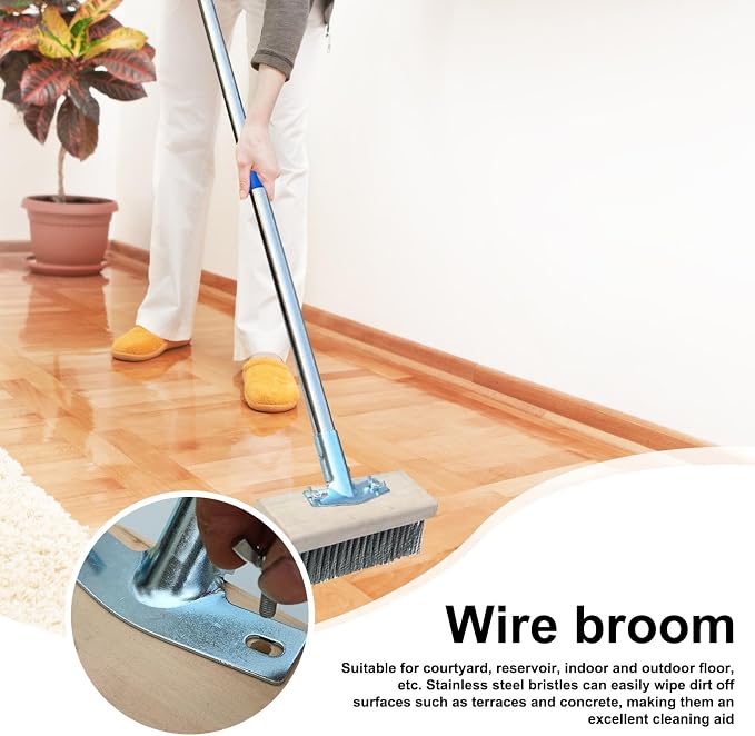 Concrete Scrubber Patio Scrubber Moss Algae Plant Stain Remover | Deck Scrub Brush Long Handle Outside Moss Remover Outdoor Scrubbing Tool Garage Cleaner for Patio Deck Garden Shower Wall