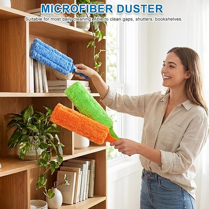 4 Pack 15 inch Reuseable Microfiber Feather Duster, Blind Duster, Gap Duster, Removable and Washable Head, Cleaning Tool for Window, Blind, Car, Wall, Dead Corner Gap, Furniture, Sofa, Screen