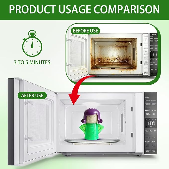 HORNO Angry Mama Microwave Oven Steam Cleaner and Disinfects With Vinegar and Water for Kitchens (Green)