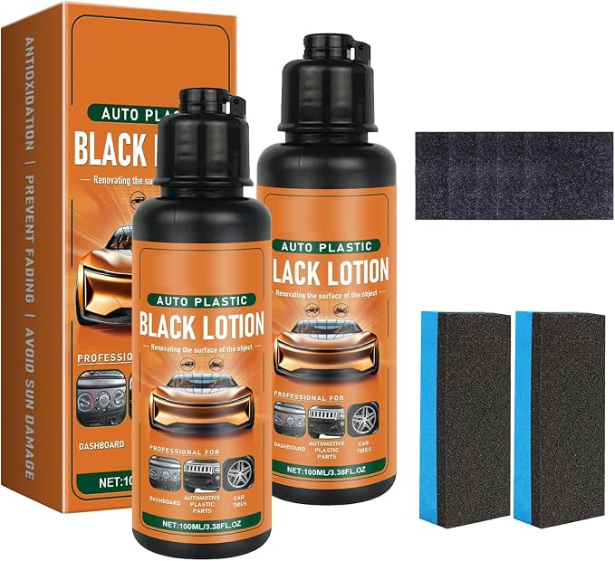 Auto Plastic Black Lotion, Black Lotion for Car, Auto Plastic Restorer Kit, Kunststoff Pfleger Auto, Can Restore the Luster of Faded Plastics and Rubbers, UV Protection, Long-Lasting Protection (2pcs)