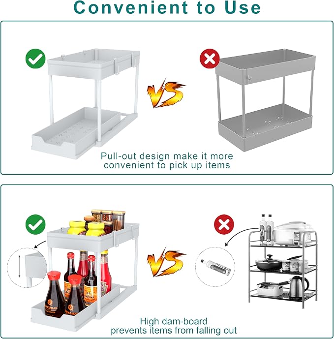 Under Sink Organizer 2 Pack,2 Tier Slide Out Storage for Kitchen Bathroom | Multi-purpose Under Cabinet Storage Rack Fit Kitchen Sink, Bathroom Vanity, Easy Assembly