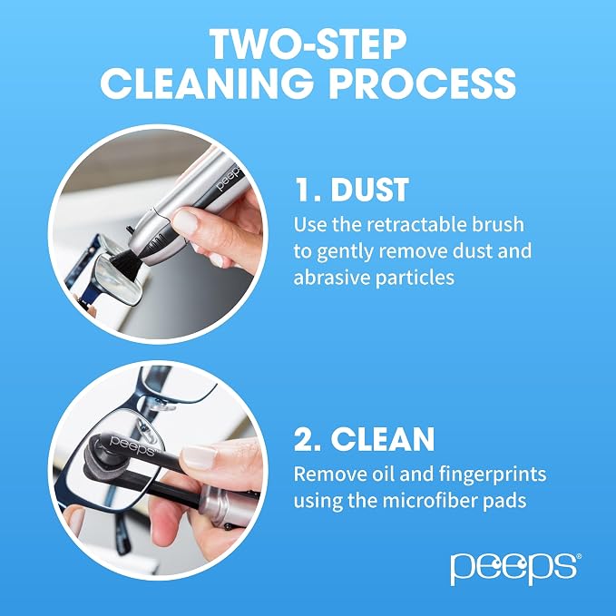 Peeps Glasses Cleaner - for Eyeglasses, Reading Glasses, and More - Lens Cleaner with Carbon Microfiber Tech-Electroplated Gold-2 Count (Pack of 1)