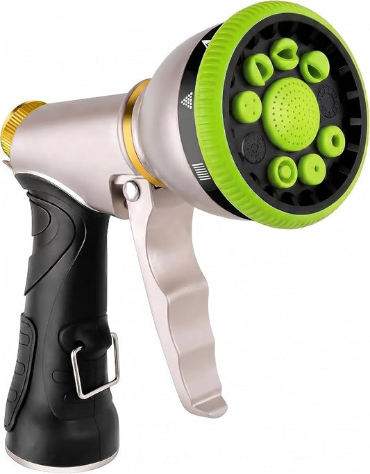Garden Hose Nozzles,9 Spray Patterns Heavy Duty Metal Hose Sprayer Nozzle | Hose Nozzle Spray High Pressure Slip Resistant Water Sprayer for Plants & Lawns Watering,Car Washing and Pet Showering Green