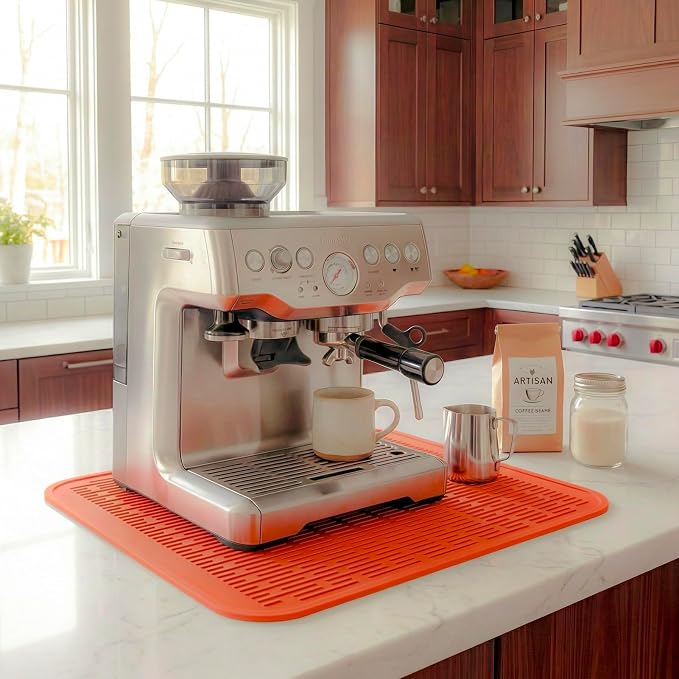 MicoYang Silicone Dish Drying Mat for Multiple Usage,Easy clean,Eco-friendly,Heat-resistant Silicone Mat for Kitchen Counter or Sink,Refrigerator or Drawer Liner Orange XL 18 inches x 16 inches