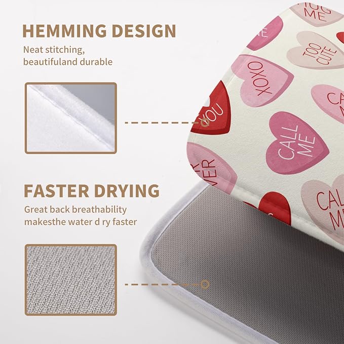 Valentine Love Heart Dish Drying Mat for Kitchen Counter 18x24 Inch Valentines Day Dish Mats Absorbent Microfiber Dish Draining Mat Reversible Dish Drying Rack Mat with Hanging Loop