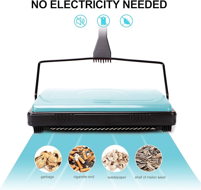 Yocada Carpet Sweeper Cleaner Manual Household Sweeper Lightweight Blue | Non-Electric Hand Push for Home Office Low&Undercoat Carpets Rugs Pet Hair Dust Scraps Paper Rubbish Cleaning with a Brush