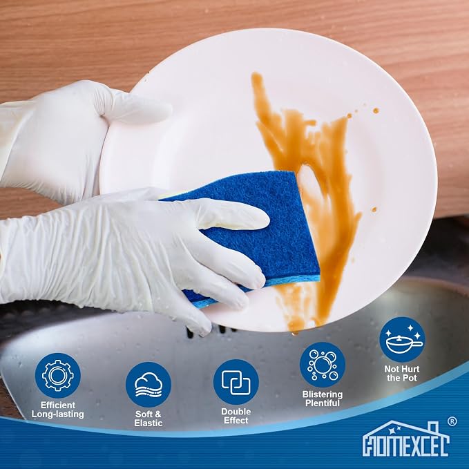 HOMEXCEL Sponges Kitchen 24pcs Non-Scratch for Dishes, Blue Scrub Cleaning Sponge for Non-Coated Cookware, Dishes, Pots, Pans, Dual Sided Dish Sponge for Kitchen, Household, Bathroom