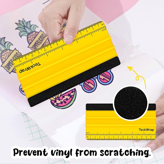 TECKWRAP Felt Squeegee Scraper Tool for Vinyl, Yellow, 6"x2.9" | For Vinyl, Decals, Inkjet Sticker Paper, and Wallpaper, Scratch-Free Application
