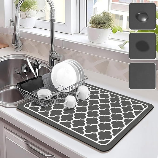 Drying Mat for Kitchen Countertops, Coffee Mat Hide Stain Rubber Backed Absorbent Dish Drying Mat