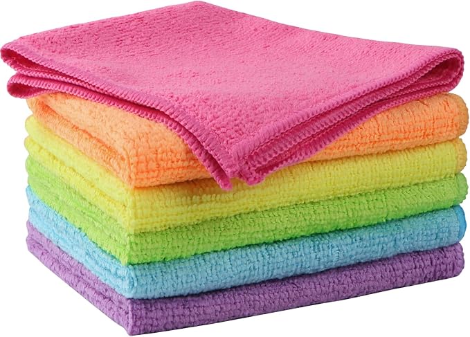 Orighty Microfiber Cleaning Cloth, Cleaning Rags, 6 Pack, 12x11 in | Microfiber Towels for Cars, Soft Highly Absorbent Rag, Lint Free Cloths for Car Care, House, Kitchen