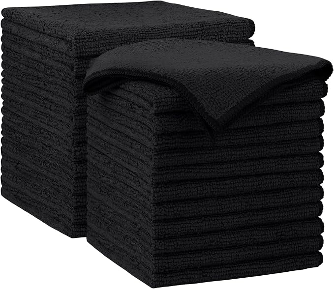 AIDEA Black Microfiber Cleaning Cloth-24PK, Reusable Cleaning Rags 12"x 12" | Microfiber Towels for Cars Lint Free, Absorbent Microfiber Towels, Kitchen Towels Dusting Cloth Dish Rags, Cleaning Supplies