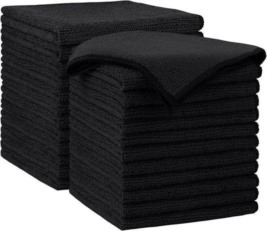 AIDEA Black Microfiber Cleaning Cloth-24PK, Reusable Cleaning Rags 12"x 12" | Microfiber Towels for Cars Lint Free, Absorbent Microfiber Towels, Kitchen Towels Dusting Cloth Dish Rags, Cleaning Supplies