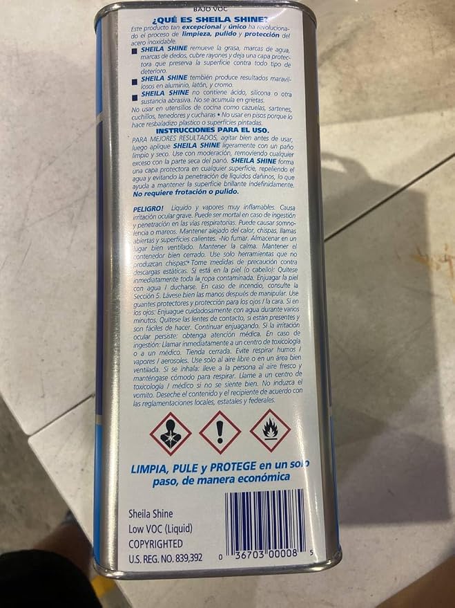 Sheila Shine 1 Gal. Can Low Voc Stainless Steel Cleaner and Polish, Protects Household Kitchen Surfaces, Removes Grease, Fingerprint & Watermarks, Stainless Steel Cleaner for Appliances, Fridge & Oven