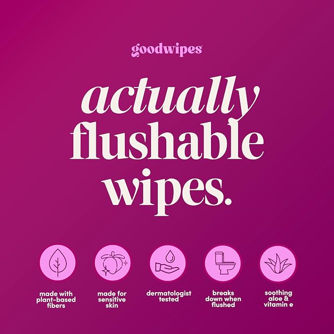 goodwipes Flushable Wipes for Women - Rosewater Individually Wrapped Travel Butt Wipes To Go, Mini Purse & Festival Essentials for Adults, pH Balanced for Feminine Hygiene, 32 Count (1 Pack)