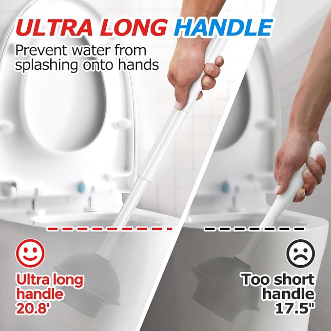 FORASTO 2in1 Toilet Brush & Plunger Set, Bathroom Essentials for Apartment | extended handle plunger, toilet bowl brush, bathroom decor & accessories for home essentials, new home cleaning tools