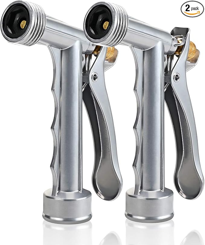 Hose Nozzle 2 Pack, Full Size Pistol Nozzle with Threaded Front, Durable High Pressure Garden Hose Nozzle, Rear Control Sprayer for Watering Plants, Cleaning