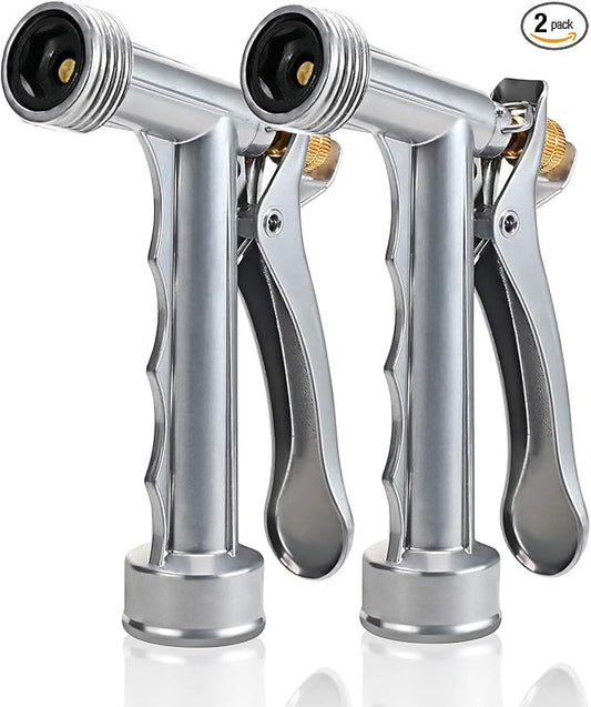 Hose Nozzle 2 Pack, Full Size Pistol Nozzle with Threaded Front, Durable High Pressure Garden Hose Nozzle, Rear Control Sprayer for Watering Plants, Cleaning