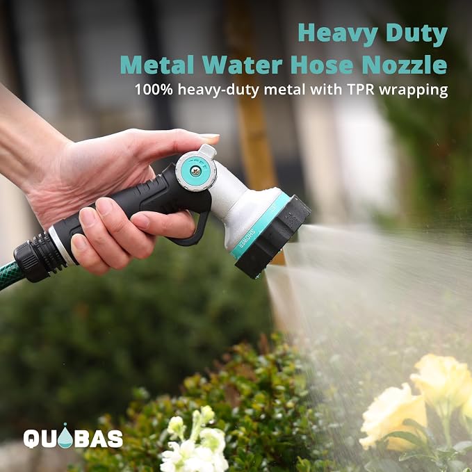QUOBAS Garden Hose Nozzle Heavy Duty, Water Hose Sprayer Nozzle | 6 Adjustable Spray Patterns, Slip Resistant Hose Nozzle with Thumb Control for Watering Lawn, Car Wash, Pet Cleaning & Patio