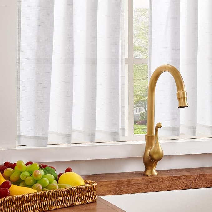jinchan Linen Pinch Pleated Back Tab Tier Curtains, 26x30, 2 Panels, White | Light filtering,small window treatment,cafe curtains,machine washable,farmhouse,kitchen,bathrooms,laundry