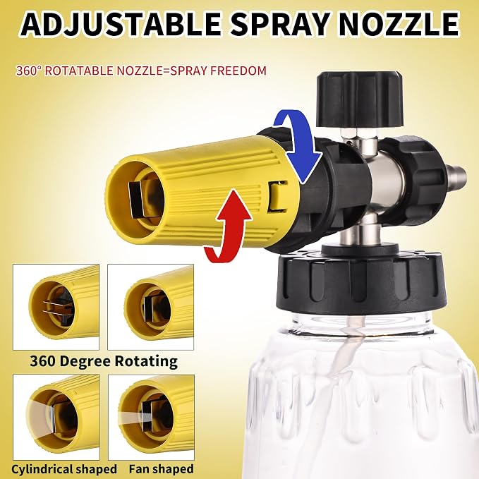 FENG PAI Foam Cannon for Pressure Washer with Dual-connector Accessory, 7 Power Washer Sprayer Nozzles, 1/4" Quick Connect Double Tip Attachment Soap Bottle Sprayer Soap, 3600 PSI (Clear)