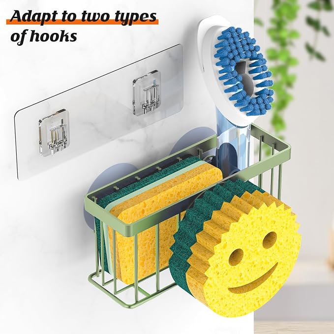 MURLONG Sponge Holder Smiley Face,Sink Caddy,Sink Organizer with 2 Suction Cups/1 Adhesive Strips,Designed for Sponge,Soap,Dish Brush,Scrubber - Green