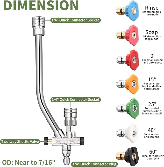 Dual Connector Accessory with Pressure Washer Foam Cannon, Balabulala Pressure Washer Double Tip Attachment for Foam Blaster with with 5 Power Washer Sprayer Nozzles, 1/4" Quick Connect, 3600 PSI