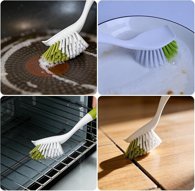 Dish Brush Scrub Brush with Handle - 3 Pack Stiff Bristles Dish Scrubber for Cleaning Dishes, Pots, Pans, Sink, Cast Iron - Hard Bristles,No Residue