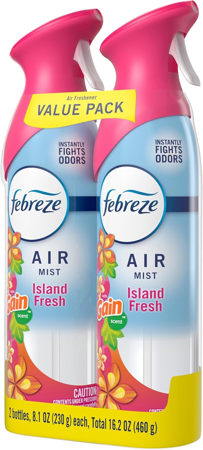 Febreze Air Mist, Air Freshener Spray, Odor Fighting Room Spray, Deodorizer for Home Bathroom Kitchen Office Apartment Dorm Room Classroom, Gain Island Fresh Scent, 8.1oz (Pack of 2)