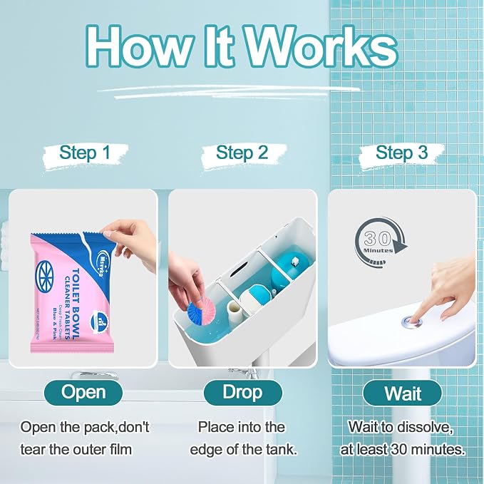 Msvvko Toilet Bowl Cleaner Tablets 40 Packs, Two Colors Toilet Bowl Cleaners with Sustained-Release Technology, Keep Bathroom Toilet Stain Free and Prevent Limescale Buildup, 106oz