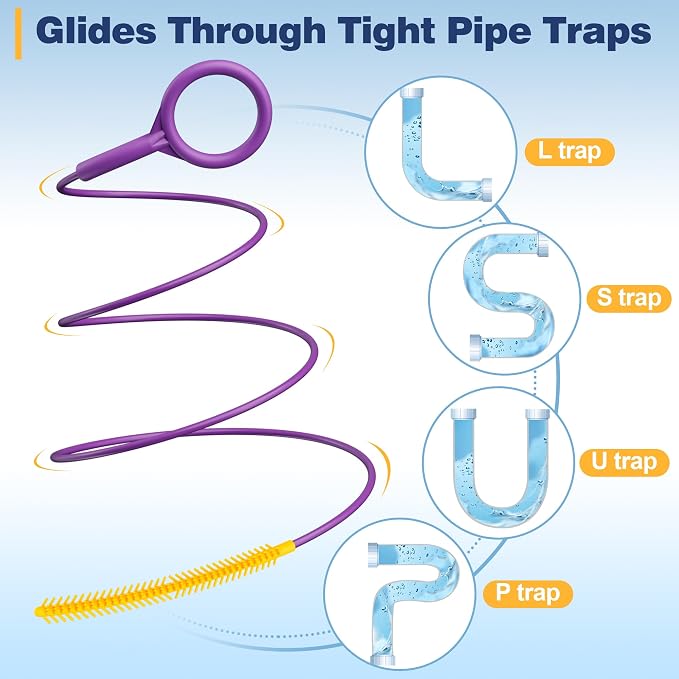 Drainsoon 35-Inch Metal Drain Snake Hair Clog Remover, Reusable Sink Snake Drain Hair Remover Tool, Flexible Break-Resistant Plumbing Snake Drain Cleaner for Shower, Bathtub, and Kitchen Sink (5 Pack)