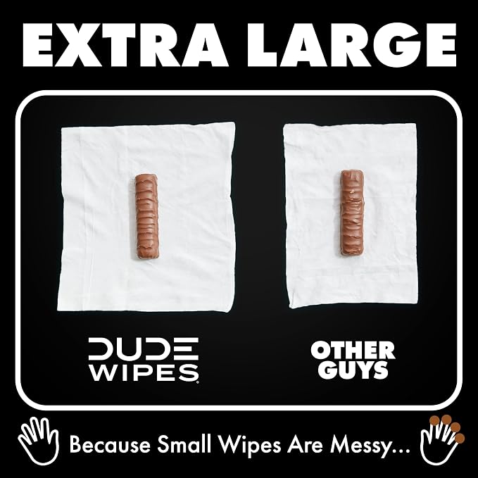 DUDE Wipes Odor Destroyer Flushable Wipes - Extra-Large Adult Wet Wipes - 3 Pack (144 Count) - Deodorizing, Lightly Scented, Controls Odor for up to 24 Hours - Septic and Sewer Safe