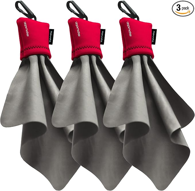SPUDZ Ultra Microfiber Lens Cleaner with Closeable Bottom – Clip-On Pouch, Washable – for Binoculars, Scopes, Glasses, Screens | Ultra Red, 6 x 6 Inch (3-Pack)