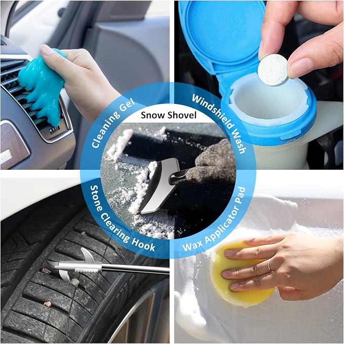 41Pcs Car Cleaning Wash Kit Interior Detailing Cleaner Kit with High Power Handheld Vacuum, Collapsible Bucket, Windshield Tool, Snow Shovel, Tire Brush, Complete Car Care Tools, Blue
