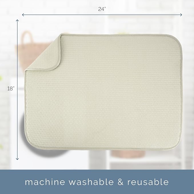 S&T INC. Dish Drying Mat, 18" x 24", XL, Diamond Texture, Cream | Absorbent Microfiber, Extra Large Kitchen Counter Mat for Dishes, Utensils, Pots and Pans, Machine Washable