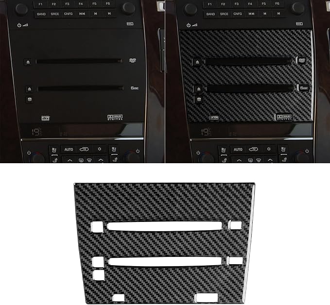 Fit for Cadillac Escalade ESV 2007-2014 / EXT Hybrid 2009-2013 | Real Carbon Fiber | Accessories | Central Console CD Panel Trim | Stickers | Self-adhesive | Thick Overlay