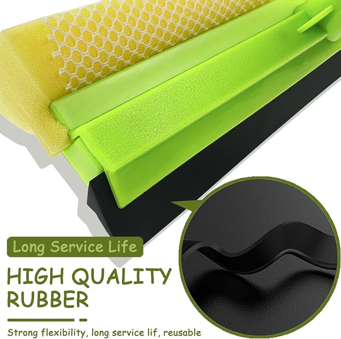 Shower Squeegee Window Squeegee Cleaner for Shower Doors Glass, 2 in 1 Window Cleaning Tool Window Scrubber Handheld Squeegee for Car Windshield with Sponge and Rubber Squeegee, Green