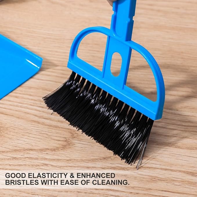Mini Broom and Dustpan Set Hand Broom & Dust Pan Brush Set | Portable plastic cleaning set for desks, keyboards, tables and small pet cages. Lightweight, space-saving and easy to store.
