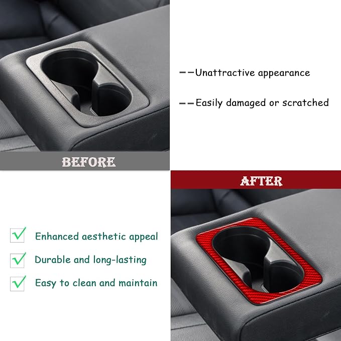Red Real Carbon Fiber Trim for KIA Forte K3 Accessories | for 2019 2020 2021 2022 2023 2024 Rear Cup Holder Panel Cover Sticker Interior Thick Overlay Decal