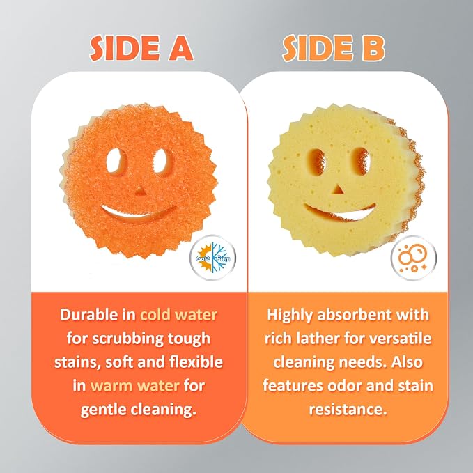 12 Colorful Smile Scrub Sponges, Temperature Controlled Dish Sponge, Double Sided Bulk Kitchen Sponges for Cleaning, Multi Functional Cleaning Sponge for Kitchen, Bathroom, Floor