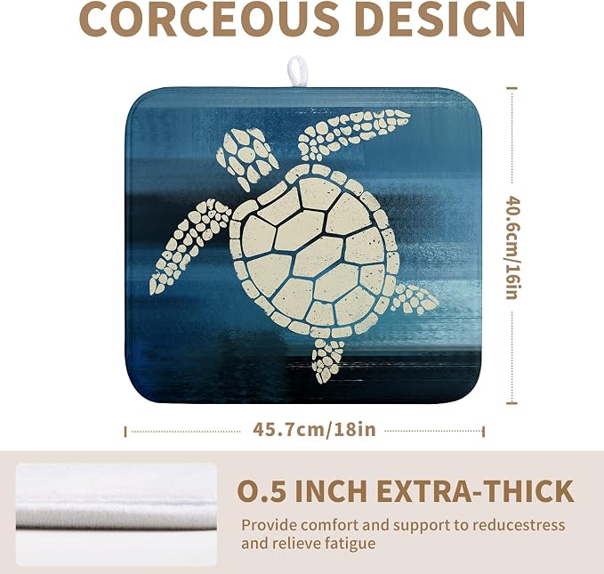 Sea Turtle Dish Drying Mat Summer Ocean Animal Dish Drainer Rack Mat 16 X 18 Inch Dark Blue Microfiber Absorbent Drying Mat for Kitchen Counter