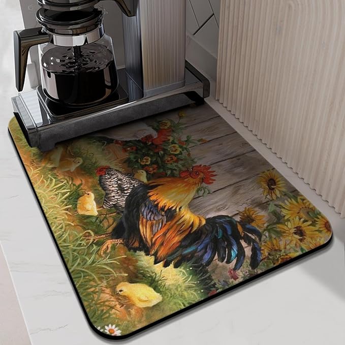 Kitchen Countertop Dish Drying Mat,Super Absorbent Coffee Bar Mat for Maker Espresso Machine, Anti-Slip Accessories for Kitchen Countertops 24x18 Inch