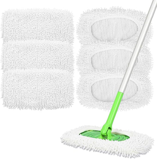 Reusable Dry Sweeping Cloths Compatible with Swiffer Sweeper Mop | 6 Pack Microfiber Chenille Mop Pads for Dry & Wet Use, Washable Wet Mopping Refill for Mopping Floors (Mop is not Included)