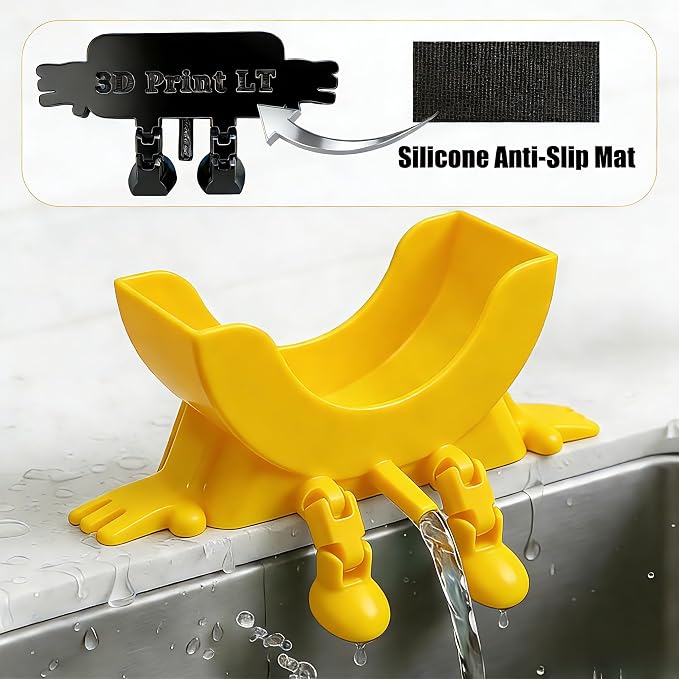 Cute Hanging Sponge Holder with Drainage,3D Printed Kitchen Funny Sponge Stand for Sink,with non-slip pads,Suitable for Scrub Daddy Holder,Keeps Your Sponge Dry Smiling (Yellow)