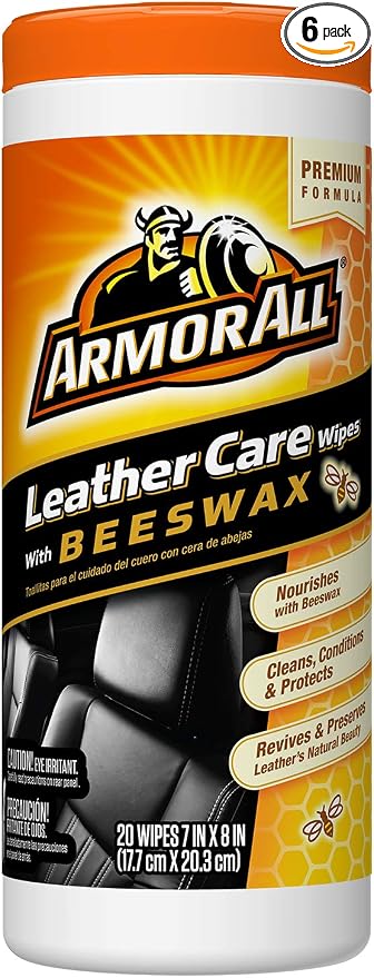 Armor All Car Interior Cleaner Leather Wipes - Cleaning for Cars & Truck & Motorcycle, Beeswax, 20 Count (Pack of 6), 18933-6PK