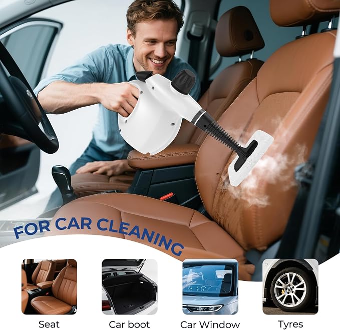 13Pcs Pressurized Handheld Steam Cleaner, Portable Deep Cleaning Steamer | Natural Deep Cleaning, Multi-Purpose for Home, Grout, Kitchen, Car, Window, Upholstery, Bathroom and Clothes