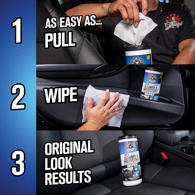 Chemical Guys, Total Interior Cleaner & Protectant Canister Wipes, 60 Count | For cars, trucks, and RVs, 60 count multi-surface wipes, 2-canister pack, multi-surface interior cleaning