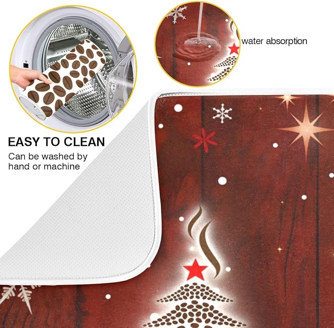 Christmas Tree Dish Drying Mat for Kitchen, Absorbent Microfiber Drying Pad Dish Mat, 16" X 18"
