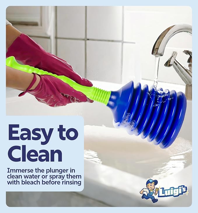 Luigi's Sink Plunger Kitchen - Sink Plunger Bathroom - Drain Bathtub or Shower - Large and Powerful Clog Remover - Commercial Style Plumbers Plungers with Large Bellows - Blue Green - Grande