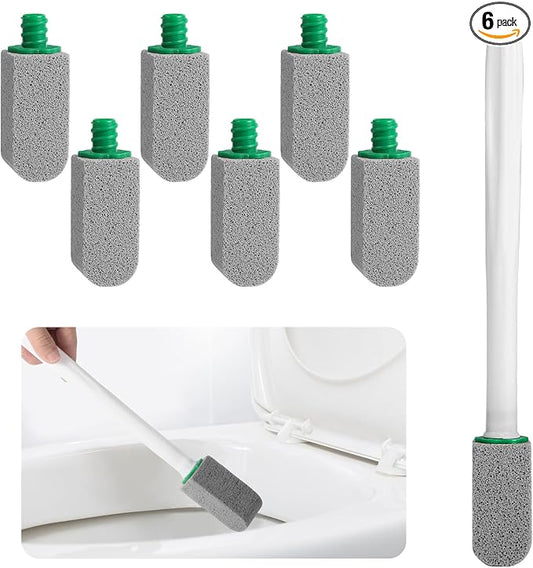 Pumice Stone Toilet Bowl Cleaner with Handle, 1 Wand + 6 Pumice Stones, Clean Hard Water Stains and Rust, Suitable for Toilets, Sinks, and Grills